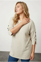 Plus Size 3/4 Sleeve Button Detail Soft Textured Sweater