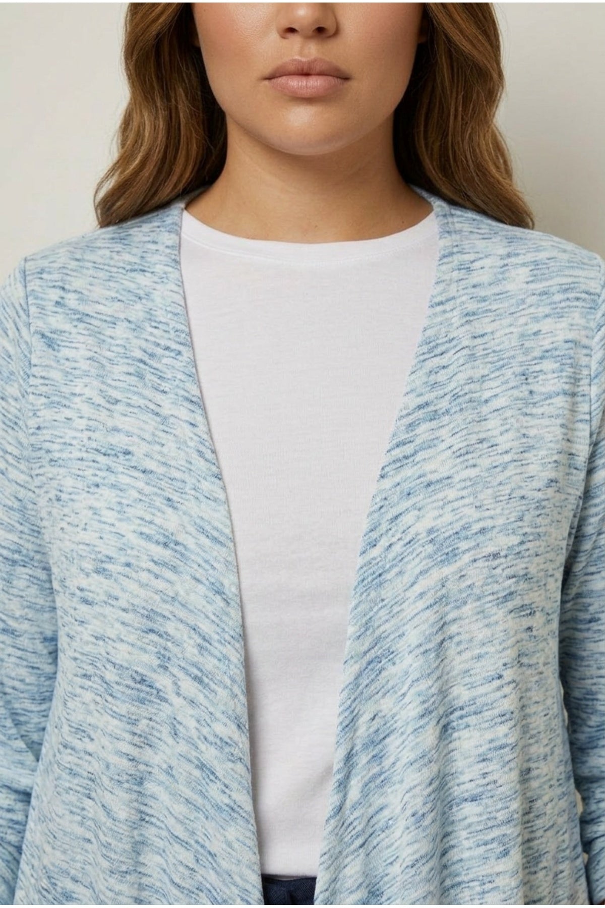 Plus Size Long Sleeve Open Front Asymmetrical Cut Lightweight Cardigan