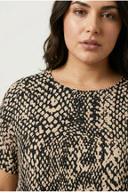 Plus Size Crew Neck Short Sleeve Leopard Print Stretchy Fabric T-shirt