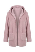 Plus Size Long Sleeve Hooded Open Front Plush Jacket with Pockets