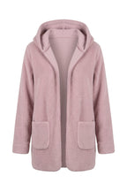 Plus Size Long Sleeve Hooded Open Front Plush Jacket with Pockets