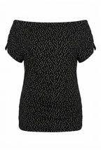 Plus Size Off-Shoulder Draped Sleeve Polka Dot Patterned Blouse