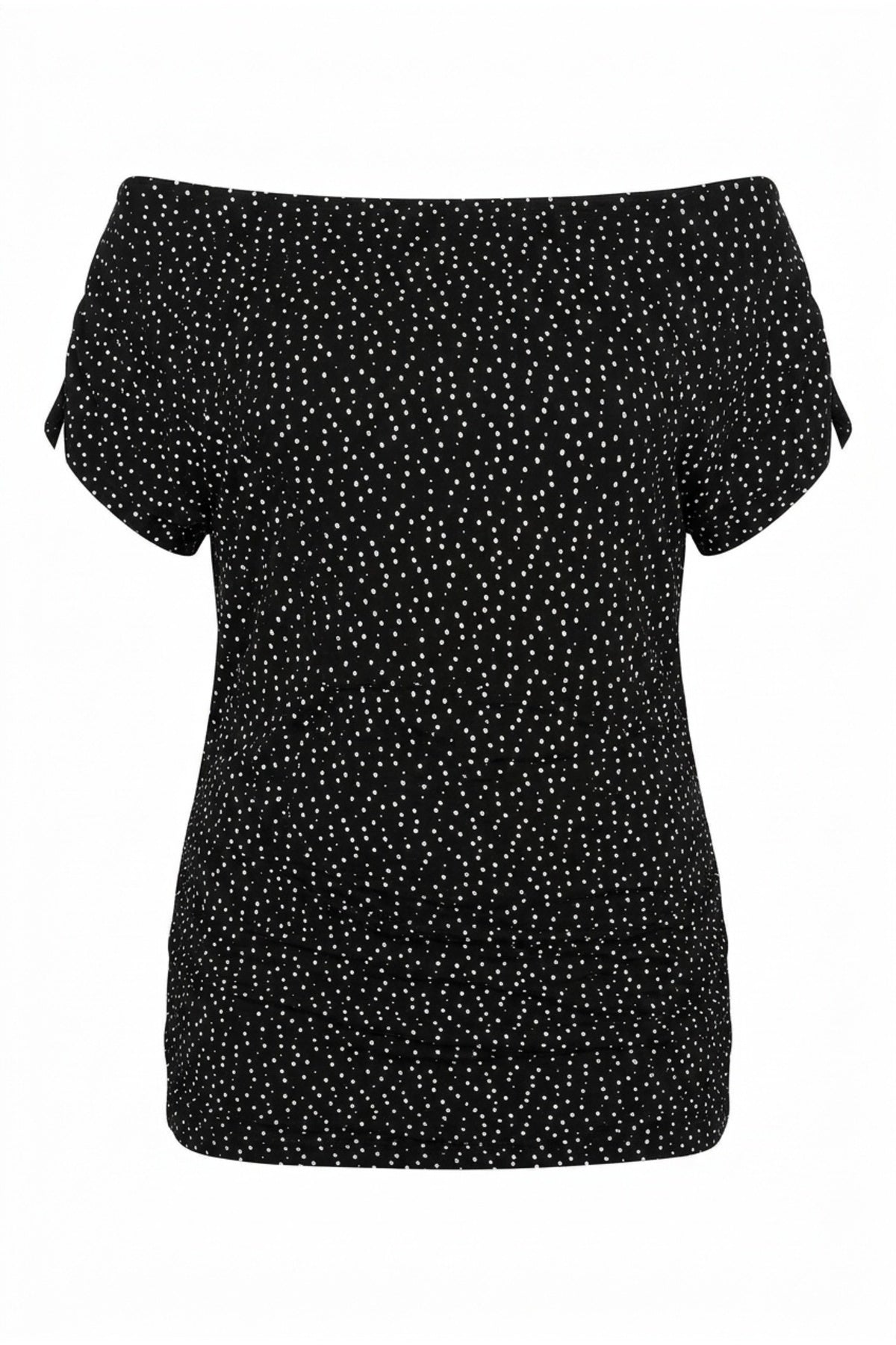 Plus Size Off-Shoulder Draped Sleeve Polka Dot Patterned Blouse
