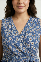 Plus Size V-Neck Sleeveless Floral Patterned Belted Wrap Blouse