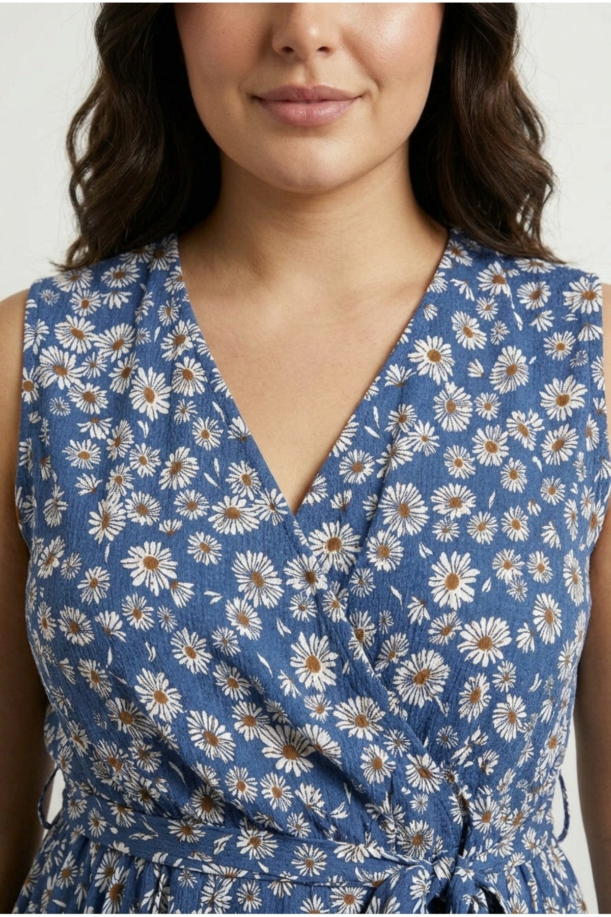 Plus Size V-Neck Sleeveless Floral Patterned Belted Wrap Blouse