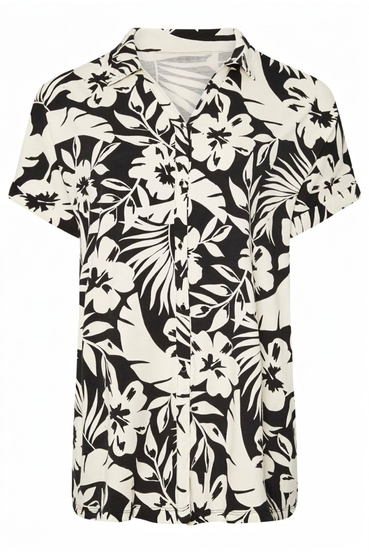 Plus Size Short Sleeve Floral Patterned Shirt