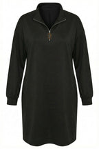 Plus Size Black Zippered Mini Dress
