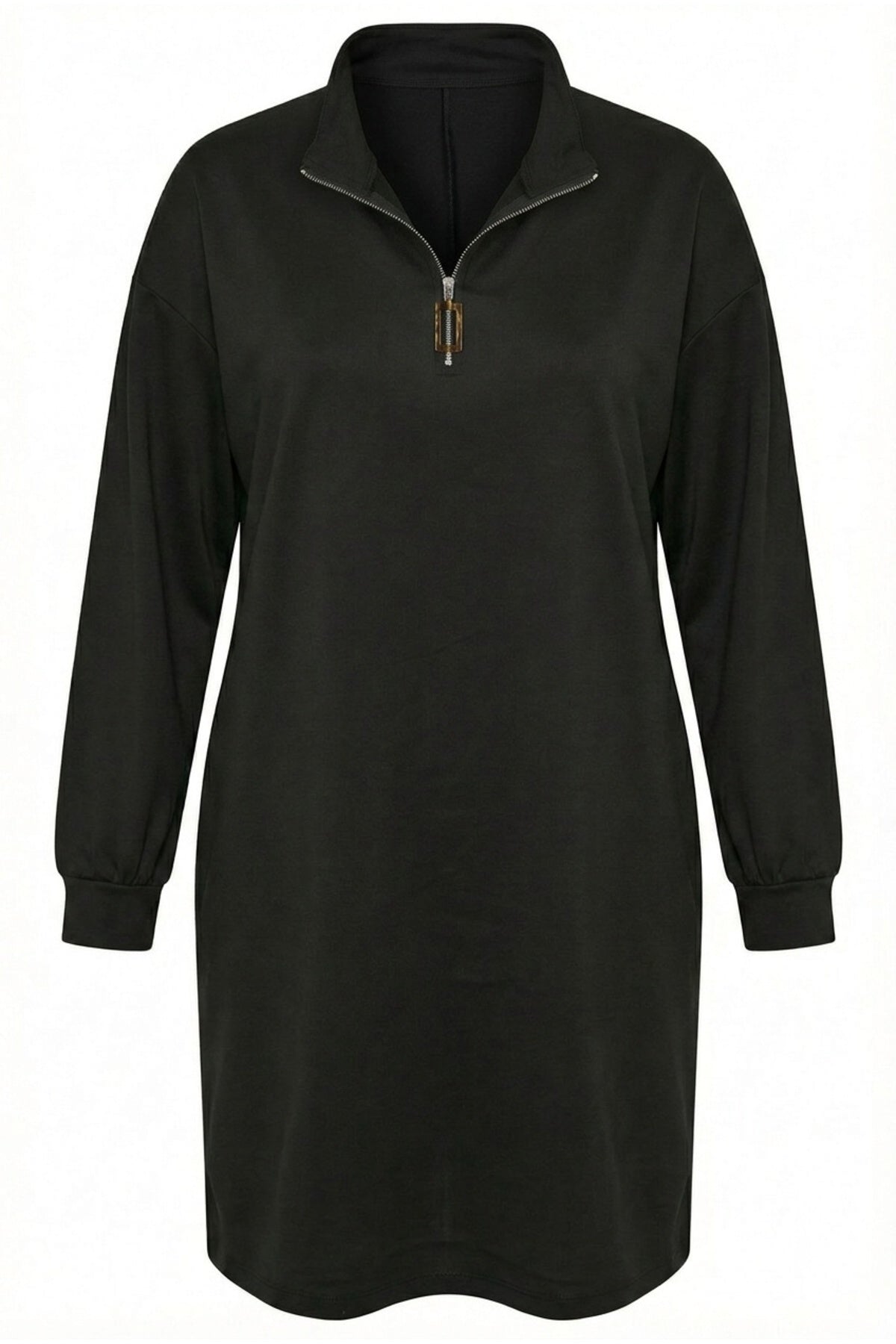 Plus Size Black Zippered Mini Dress