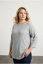 Plus Size Crew Neck Half Sleeve Slit Ribbed Thin Blouse