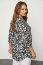 Plus Size 3/4 Sleeve Button-Front Floral Patterned Shirt