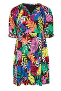 Plus Size V-Neck Floral Patterned Mini Dress