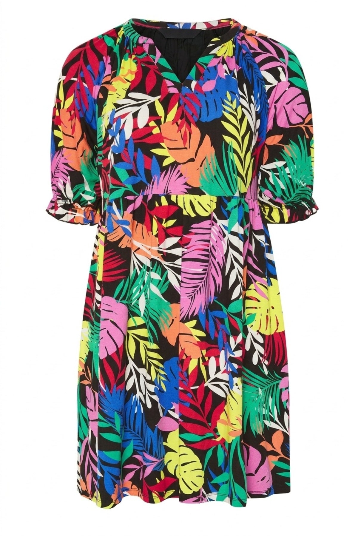 Plus Size V-Neck Floral Patterned Mini Dress