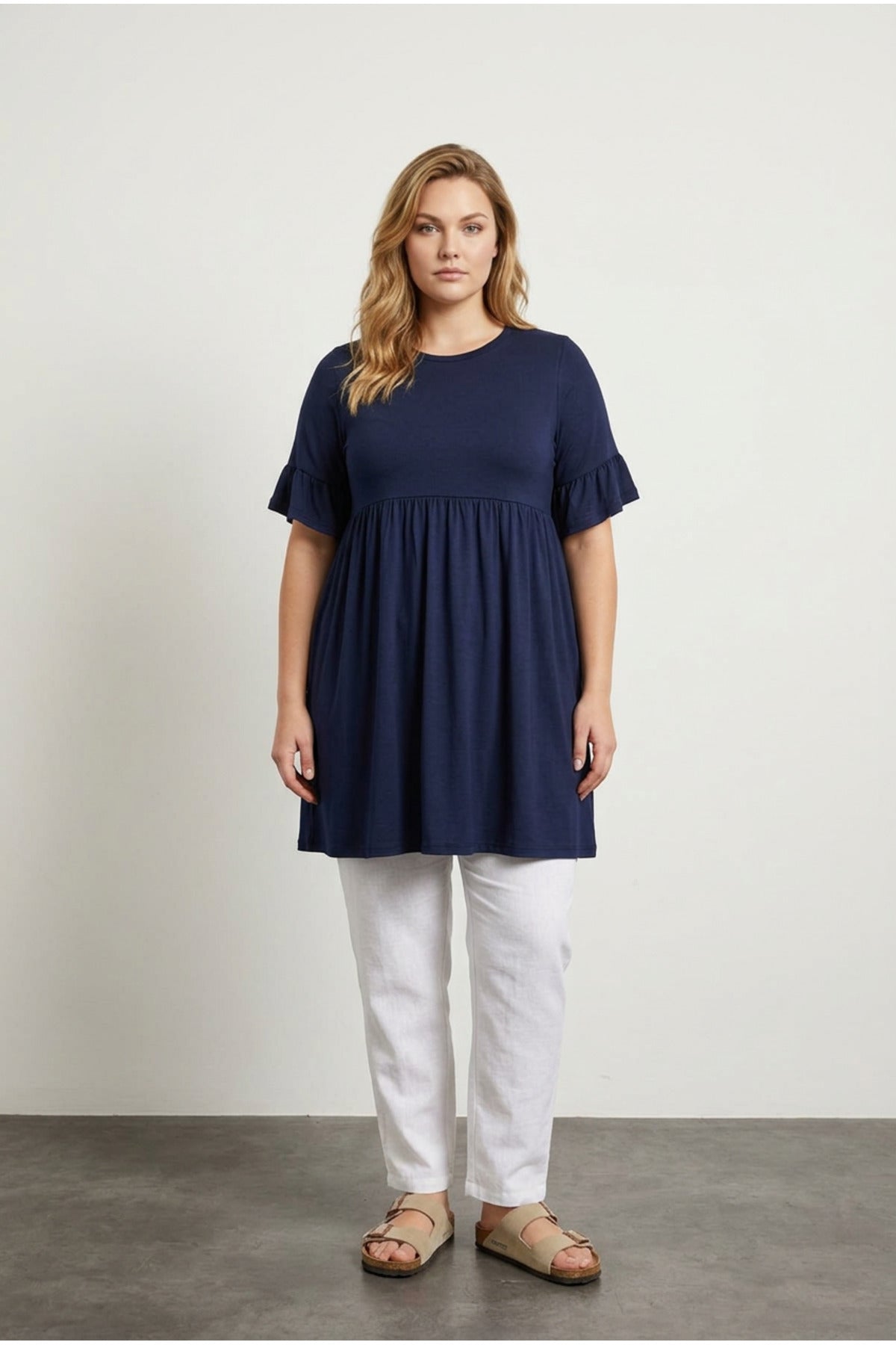 Plus Size Sleeve Detailed Elastic Waist Pleated Tunic T-shirt