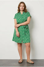 Plus Size Polo Neck Short Sleeve Floral Print Button Detail Belted Dress