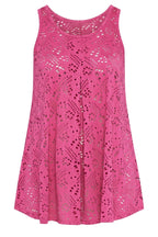Plus Size Crew Neck Lace Detailed Unlined Sleeveless Blouse