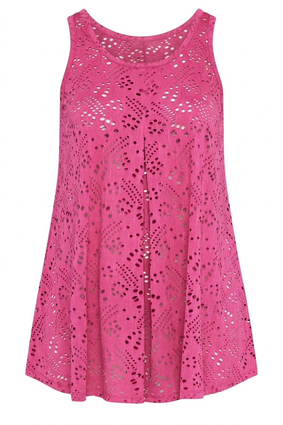 Plus Size Crew Neck Lace Detailed Unlined Sleeveless Blouse