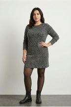 Plus Size Grey Fluffy Textured Zippered Dress