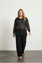 Plus Size Long Sleeve V-Neck Blouse with Elasticated Cuffs