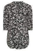 Plus Size 3/4 Sleeve Button-Front Floral Patterned Shirt