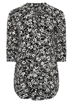 Plus Size 3/4 Sleeve Button-Front Floral Patterned Shirt