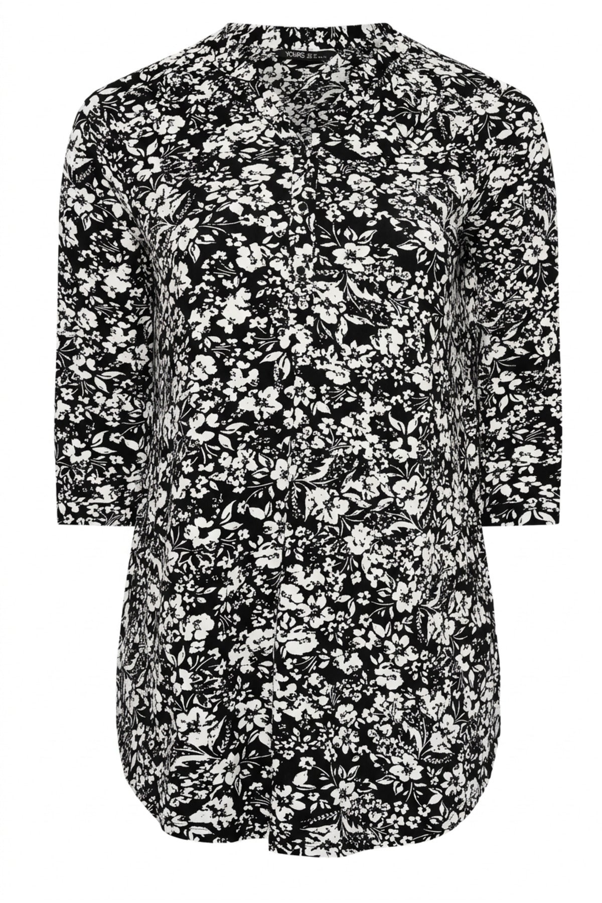 Plus Size 3/4 Sleeve Button-Front Floral Patterned Shirt