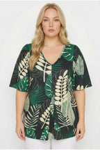 Plus Size V-Neck Short Wide Sleeve Front Pleated Stretchy Fabric Tunic T-shirt