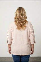 Plus Size Half Sleeve Crew Neck Button Detailed Sweater