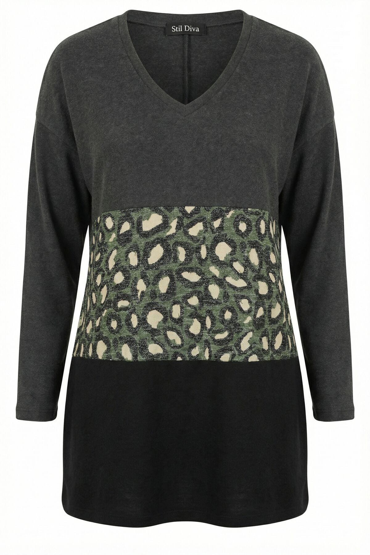 Plus Size Color Block Leopard Print Plush Sweater
