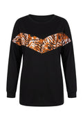 Plus Size Crew Neck Long Sleeve Leopard Print Sweatshirt
