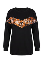Plus Size Crew Neck Long Sleeve Leopard Print Sweatshirt