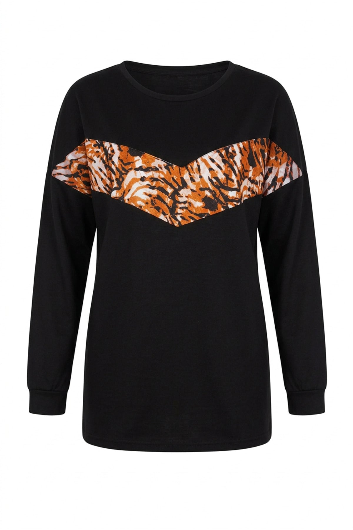 Plus Size Crew Neck Long Sleeve Leopard Print Sweatshirt