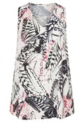Plus Size V-Neck Sleeveless Patterned Asymmetrical Cut T-shirt