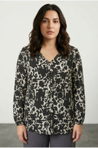Plus Size Black Abstract Patterned Embellished Blouse