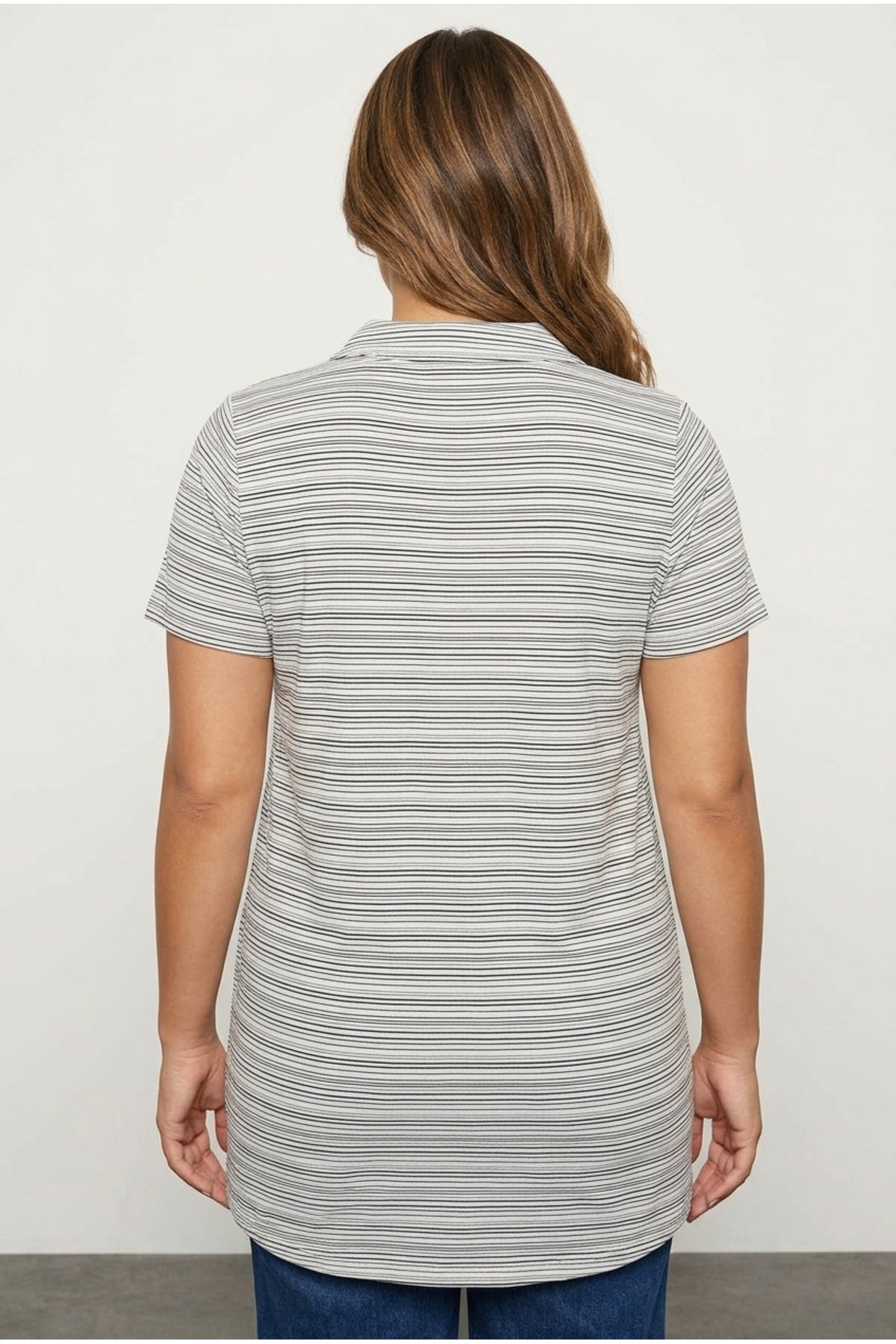 Plus Size Short Sleeve V-Neck Striped Blouse