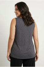 Plus Size Sleeveless Crew Neck Blouse with Front Stone Embellishment