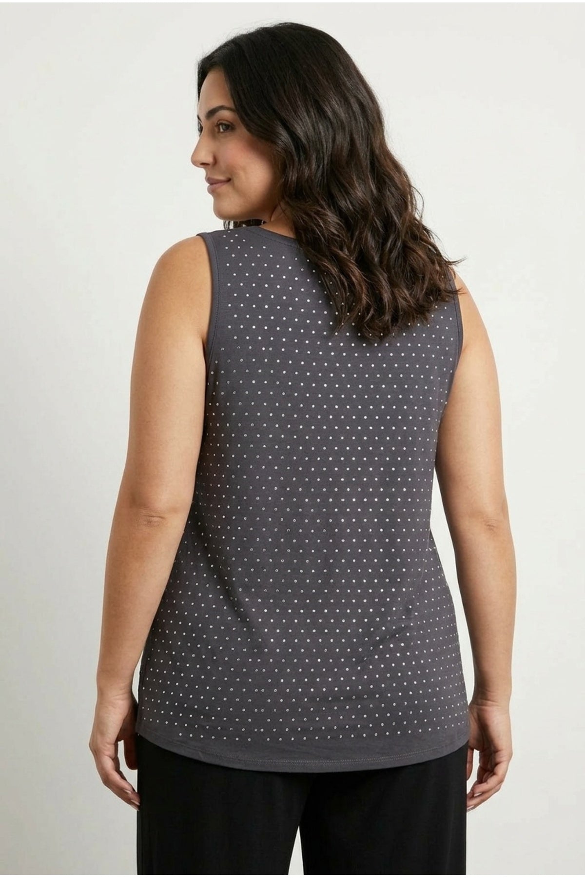 Plus Size Sleeveless Crew Neck Blouse with Front Stone Embellishment