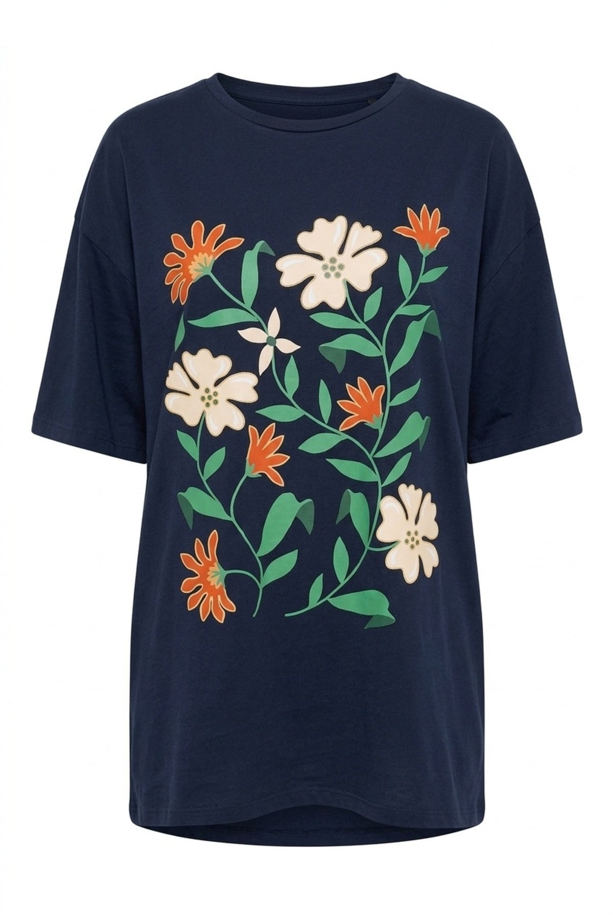 Plus Size Crew Neck Short Sleeve Floral Print T-shirt
