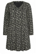 Plus Size V-Neck Floral Print Long Sleeve Short Dress