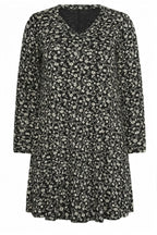 Plus Size V-Neck Floral Print Long Sleeve Short Dress