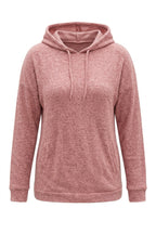 Plus Size Long Sleeve Hooded Fine Knit Sweatshirt with Side Pockets