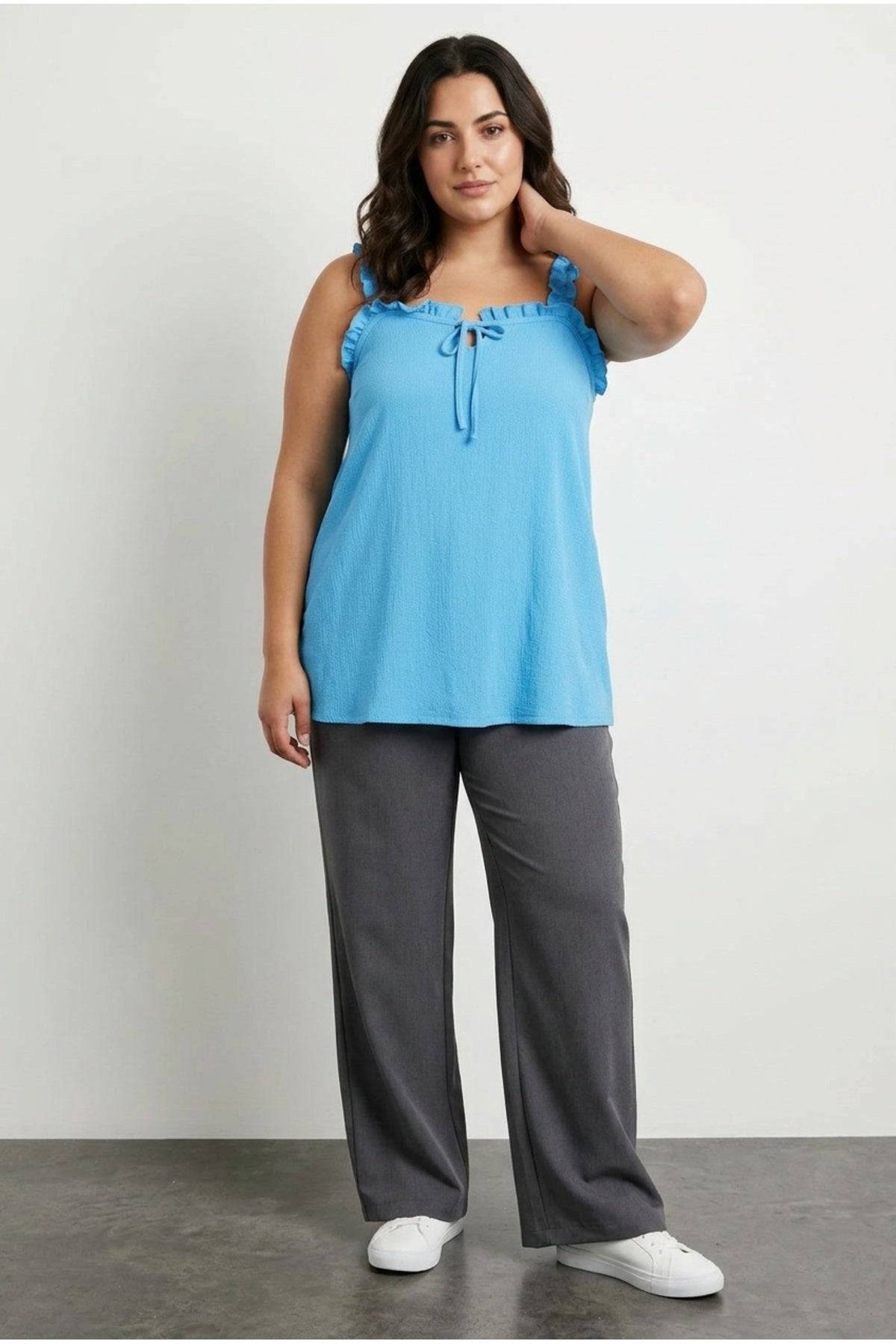 Tie-Front Ruffled Strappy Blouse