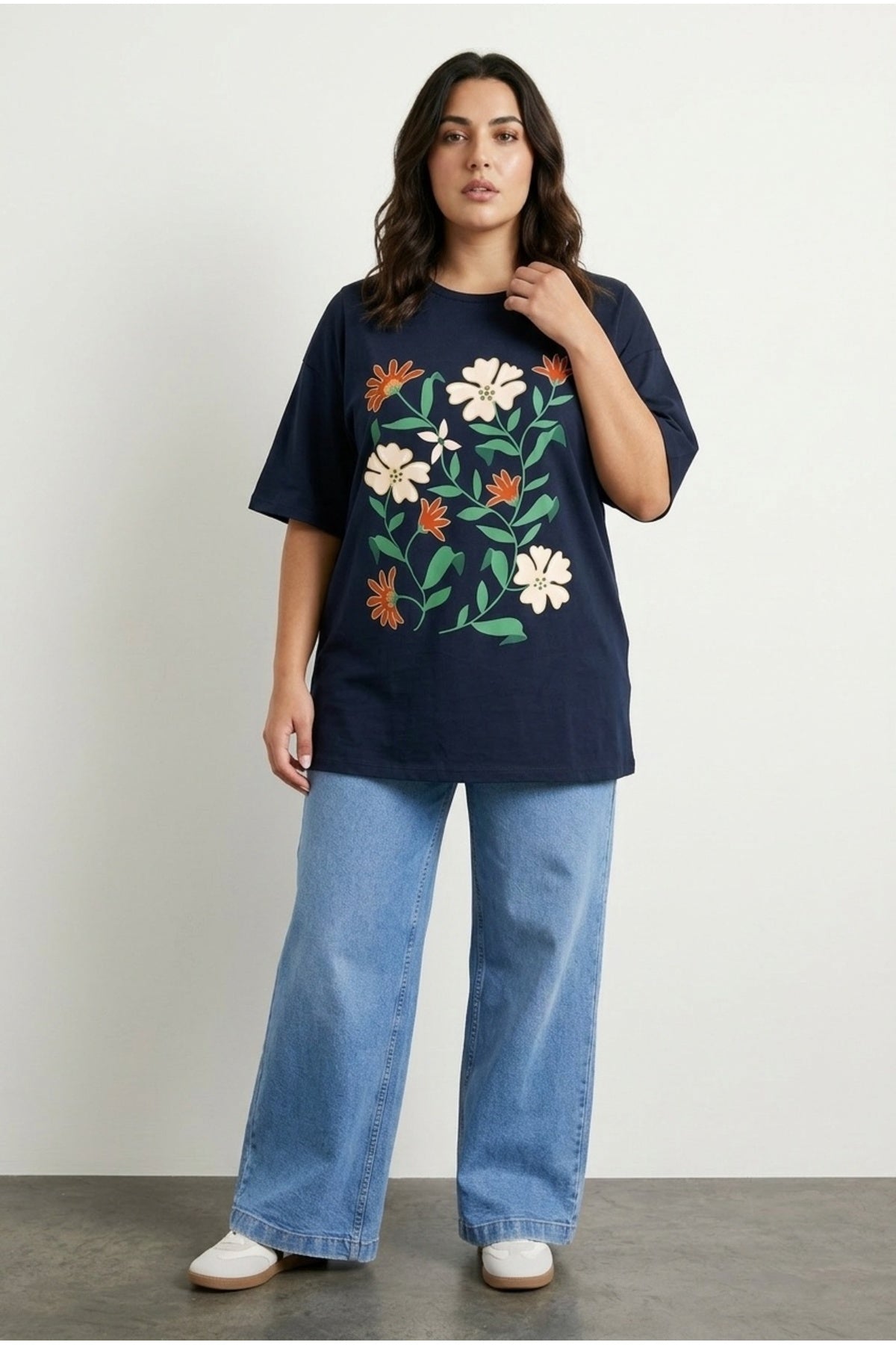 Plus Size Crew Neck Short Sleeve Floral Print T-shirt