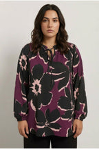 Plus Size Floral Print Long Sleeve Tie-Neck Blouse