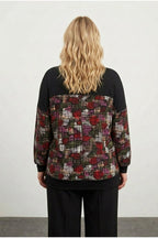 Plus Size V-Neck Long Sleeve Patterned Stretchy Blouse