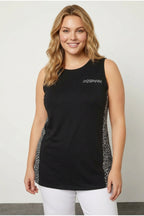 Plus Size Pocket Detailed Leopard Print Back Sleeveless Crew Neck Blouse