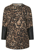 Plus Size Crew Neck Long Sleeve Faux Leather Detailed T-shirt