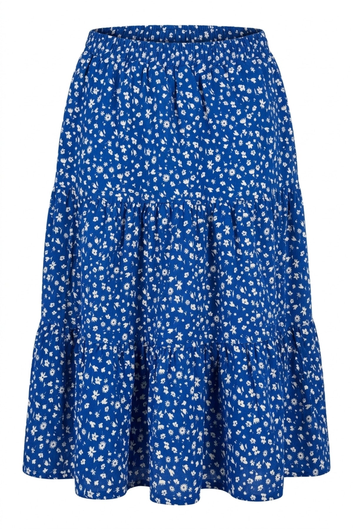 Plus Size Elastic Waist Pleated Minimal Floral Patterned Stretchy Fabric Skirt