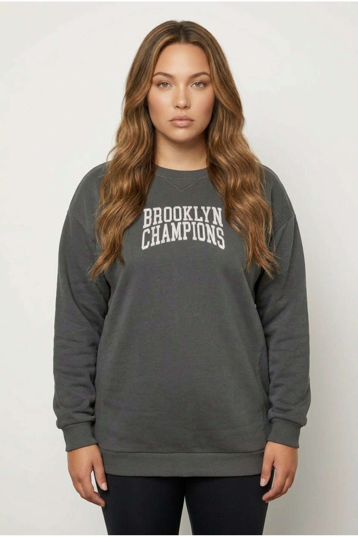Plus Size Crew Neck Long Sleeve Front Printed Sweatshirt