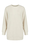 Plus Size Long Sleeve Elastic Waist Crew Neck Ribbed Sweater