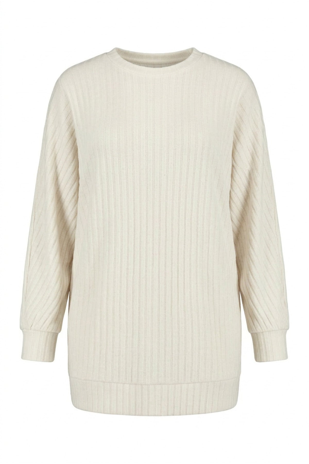 Plus Size Long Sleeve Elastic Waist Crew Neck Ribbed Sweater